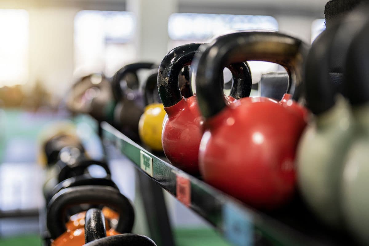 Row of strength training machines