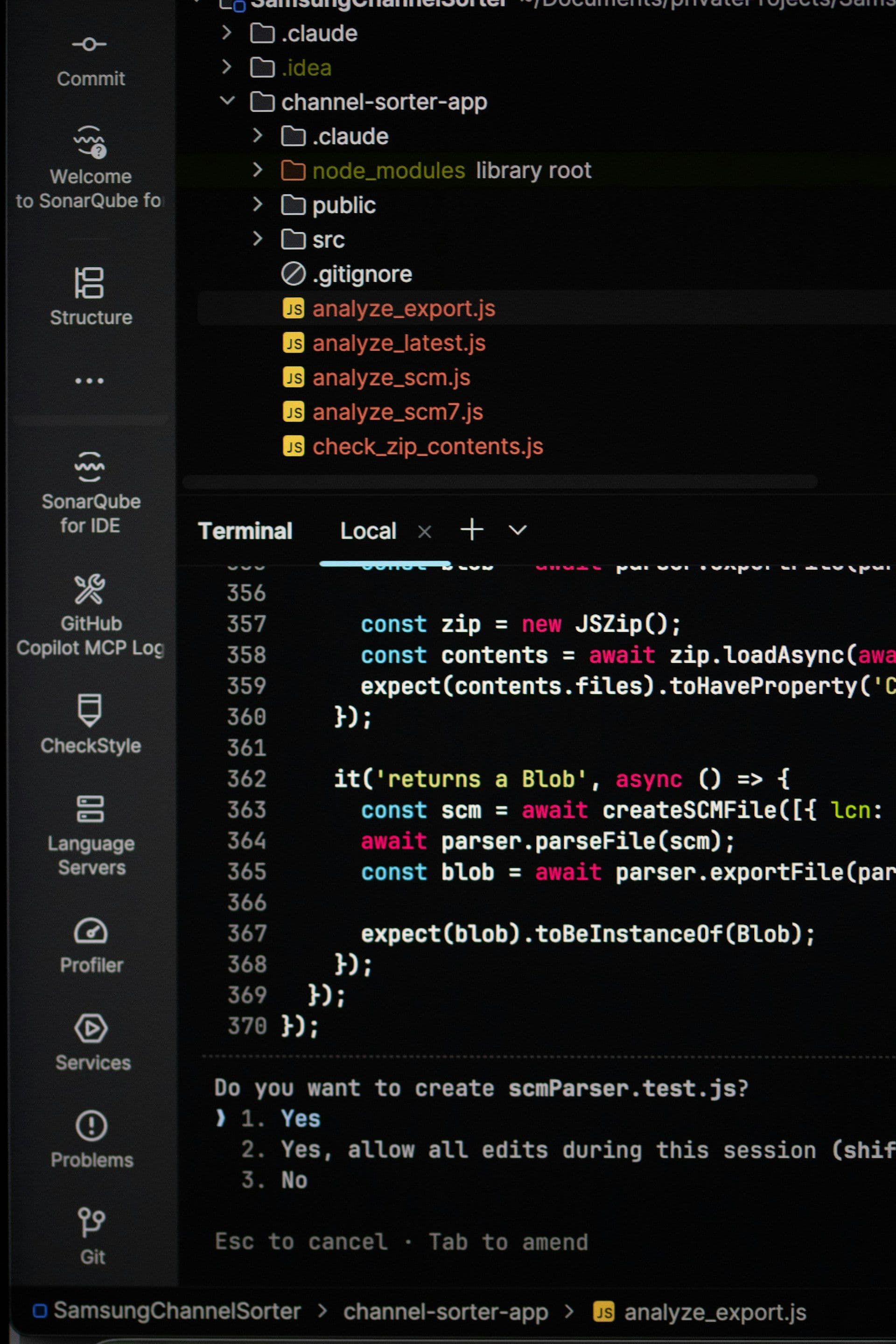 Programming code displayed on a dark screen